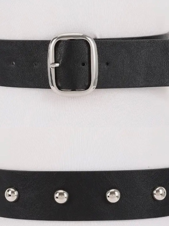 Classic Silver Buckle Studded Belt